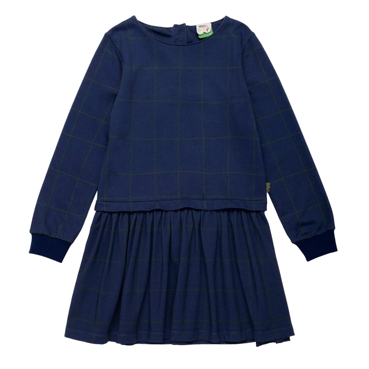 Organic Cotton Long Sleeve Dress - Navy Grid