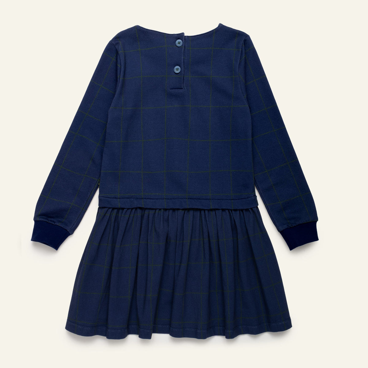 Organic Cotton Long Sleeve Dress - Navy Grid