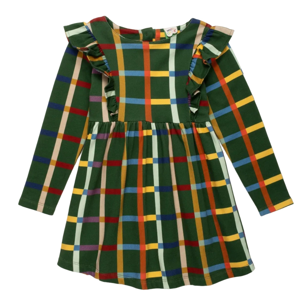 Organic Cotton Ruffle Dress - Fall Grid