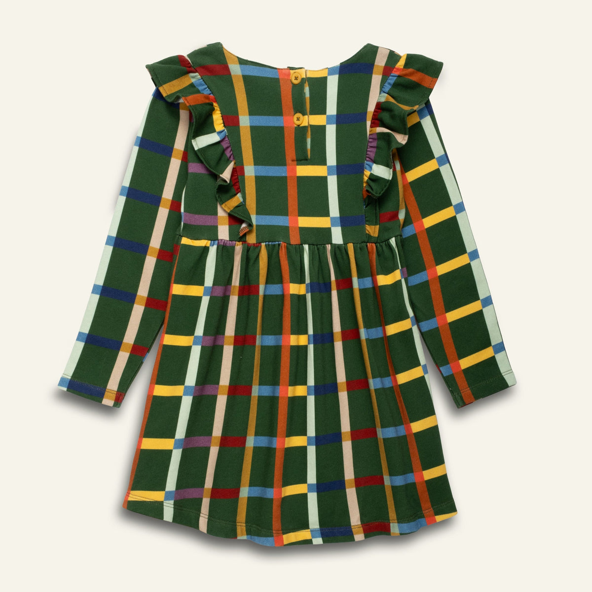 Organic Cotton Ruffle Dress - Fall Grid