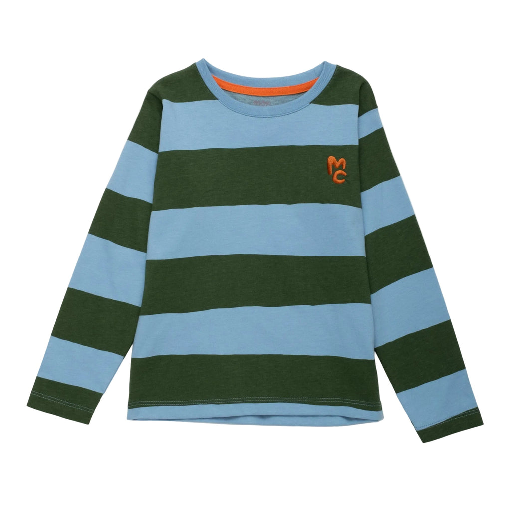 Organic Cotton Long Sleeve T-Shirt - Blue & Green Rugby Stripe