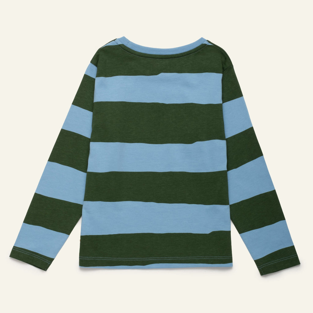 Organic Cotton Long Sleeve T-Shirt - Blue & Green Rugby Stripe