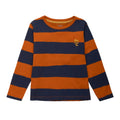 Organic Cotton Long Sleeve T-Shirt - Chestnut & Navy Rugby Stripe