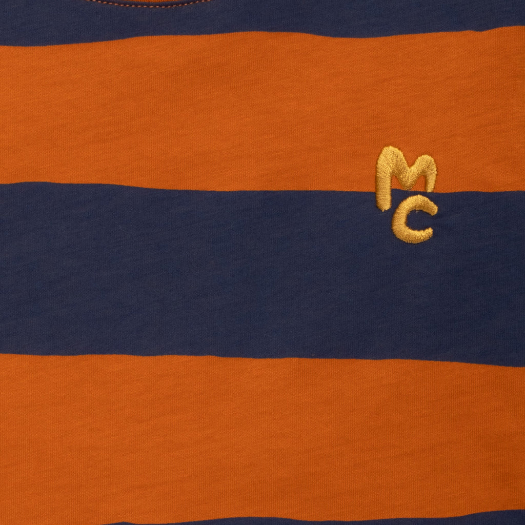 Organic Cotton Long Sleeve T-Shirt - Chestnut & Navy Rugby Stripe