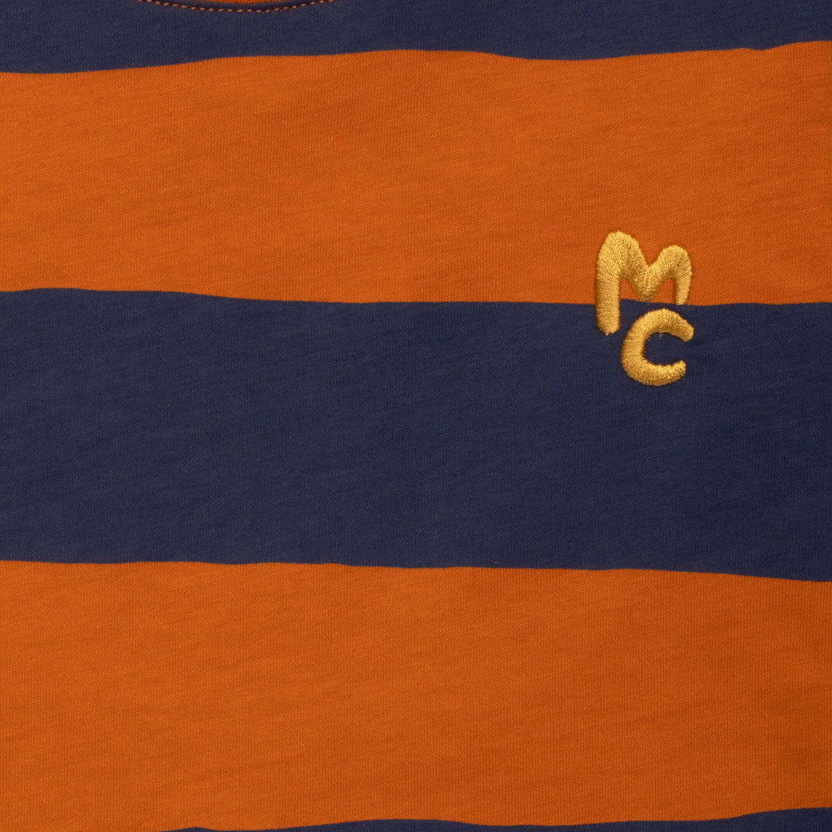 Organic Cotton Long Sleeve T-Shirt - Chestnut & Navy Rugby Stripe