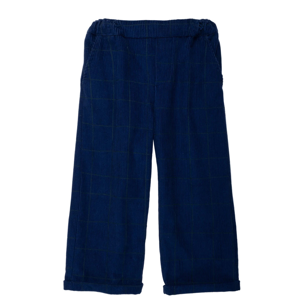 Organic Cotton Corduroy Pants - Navy Grid