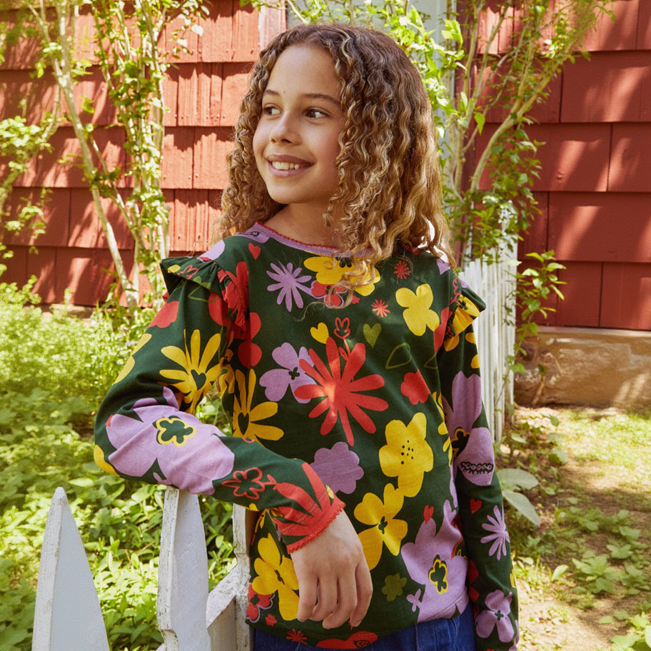 Organic Cotton Long Sleeve T-Shirt - Wildflower Ruffle