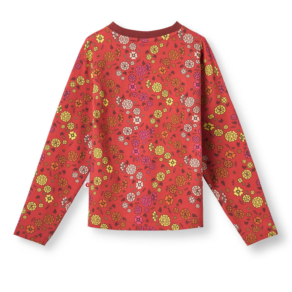 Organic Cotton Long Sleeve T-Shirt - Flowers, Red