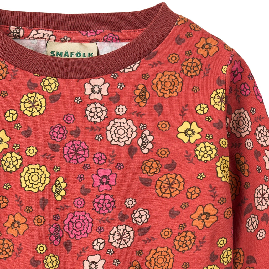 Organic Cotton Long Sleeve T-Shirt - Flowers, Red