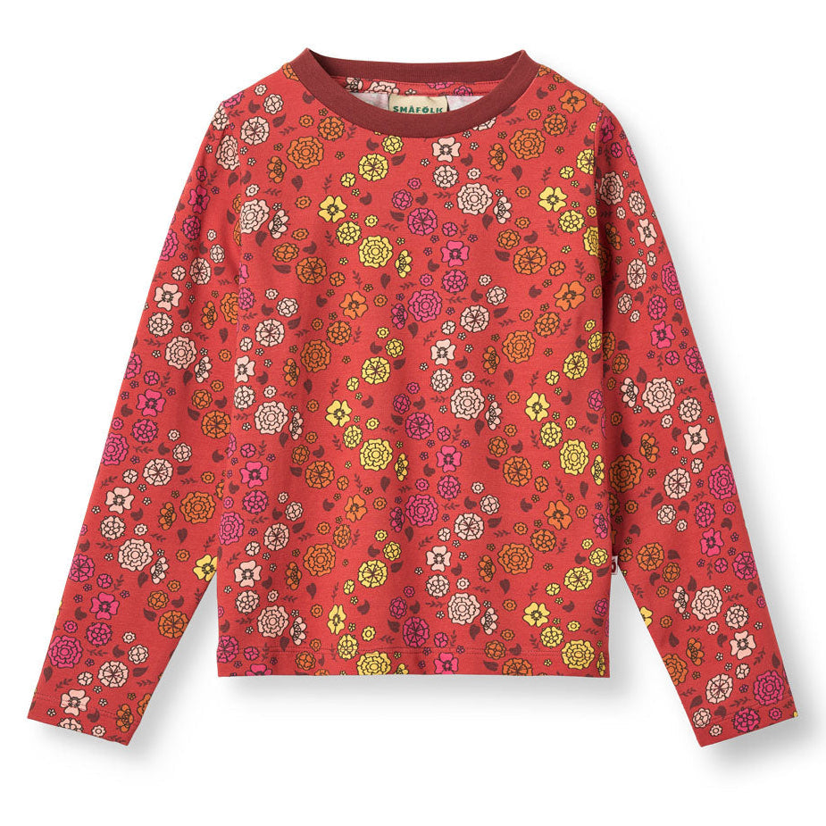 Organic Cotton Long Sleeve T-Shirt - Flowers, Red