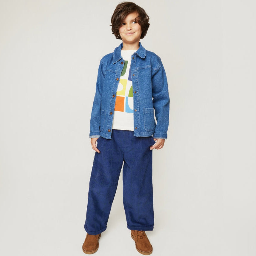 Organic Cotton Corduroy Pants - Navy Grid