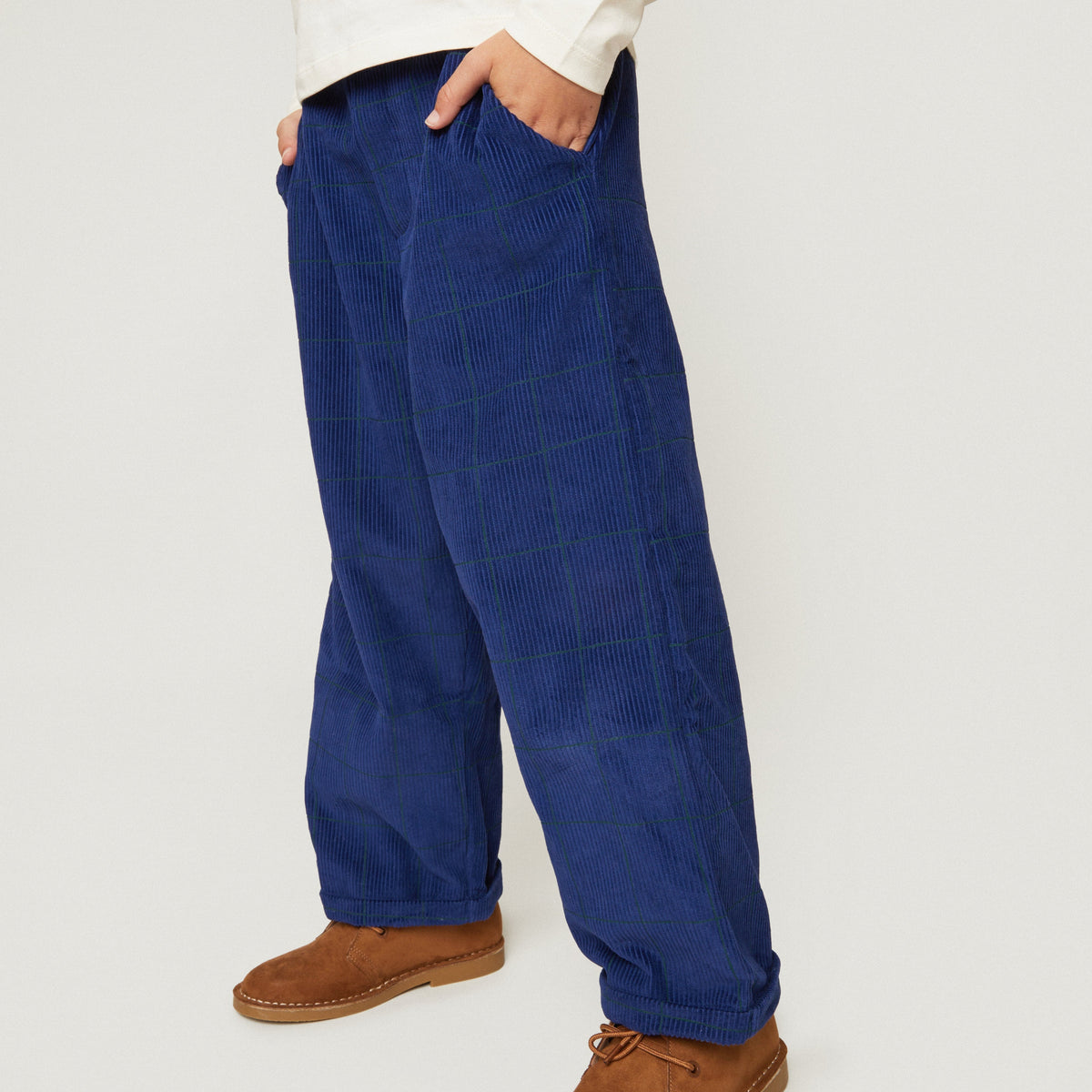 Organic Cotton Corduroy Pants - Navy Grid