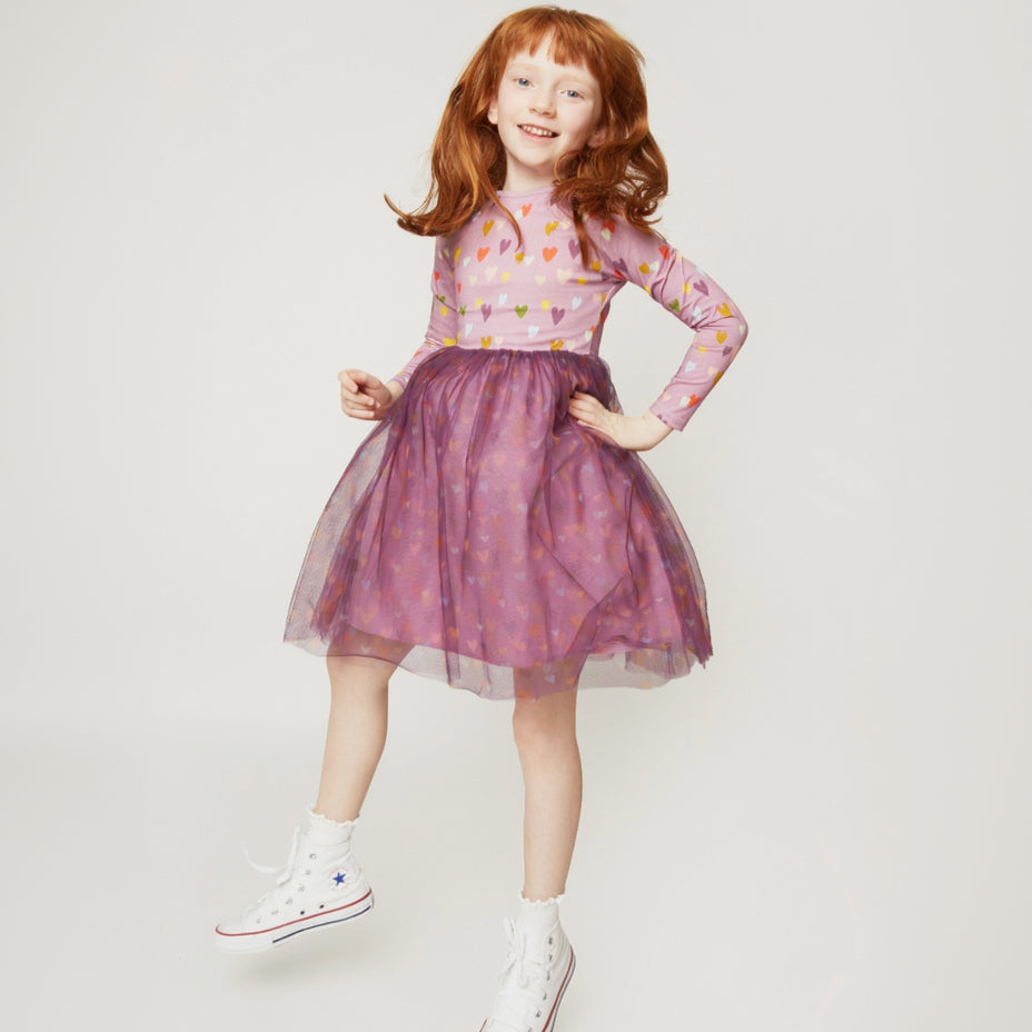 Organic Cotton Tulle Dress - Mini Hearts