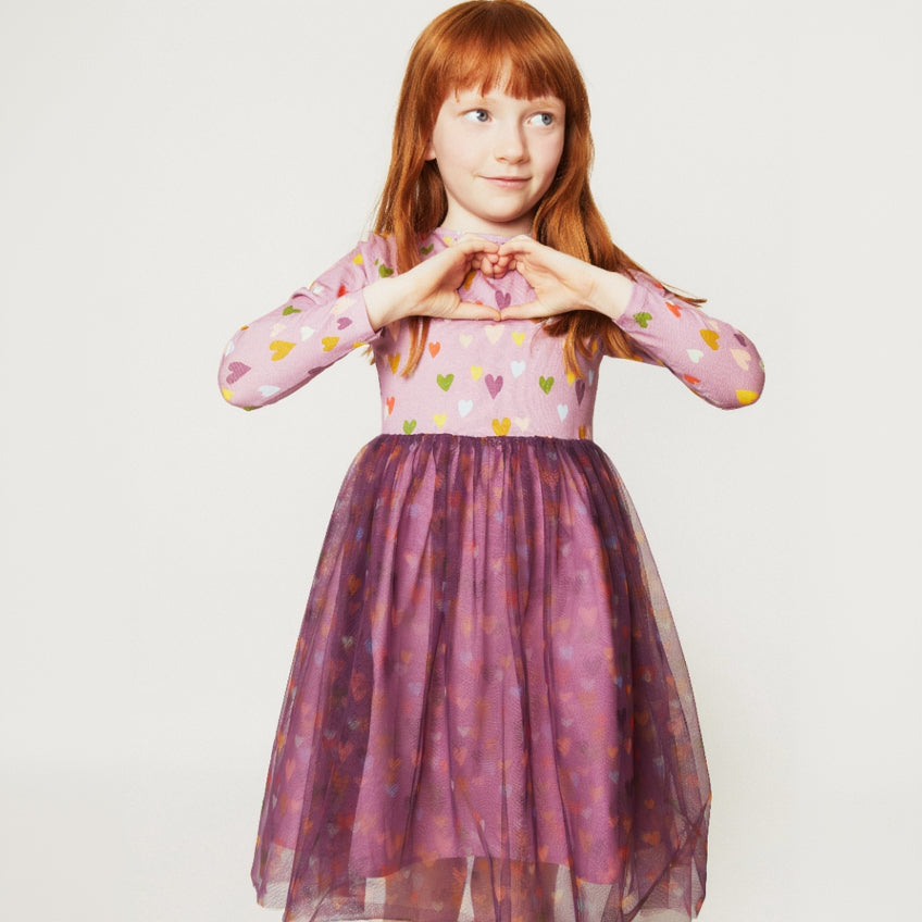 Organic Cotton Tulle Dress - Mini Hearts