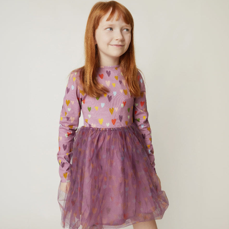Organic Cotton Tulle Dress - Mini Hearts