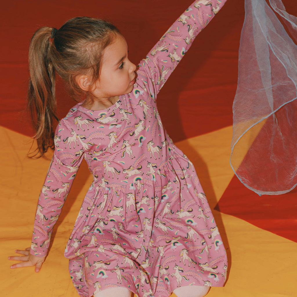 Organic Cotton Long Sleeve Dress - Unicorns