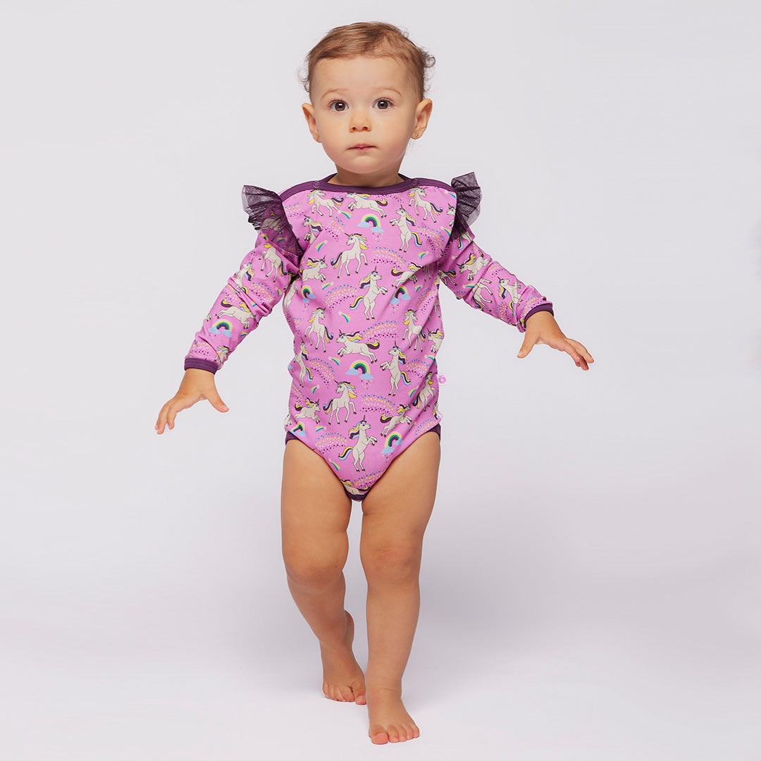 Organic Cotton Long Sleeve Bodysuit - Unicorns